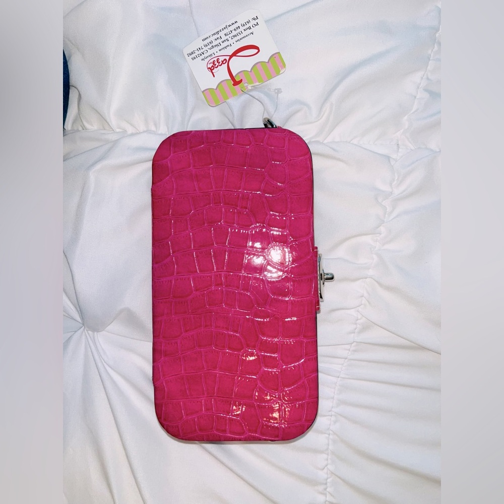 NWT Pink Crocodile Embossed Clutch